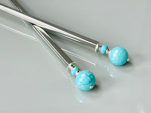 Faceted Turquoise Gemstone Hair Sticks, Boho Hair Jewelry