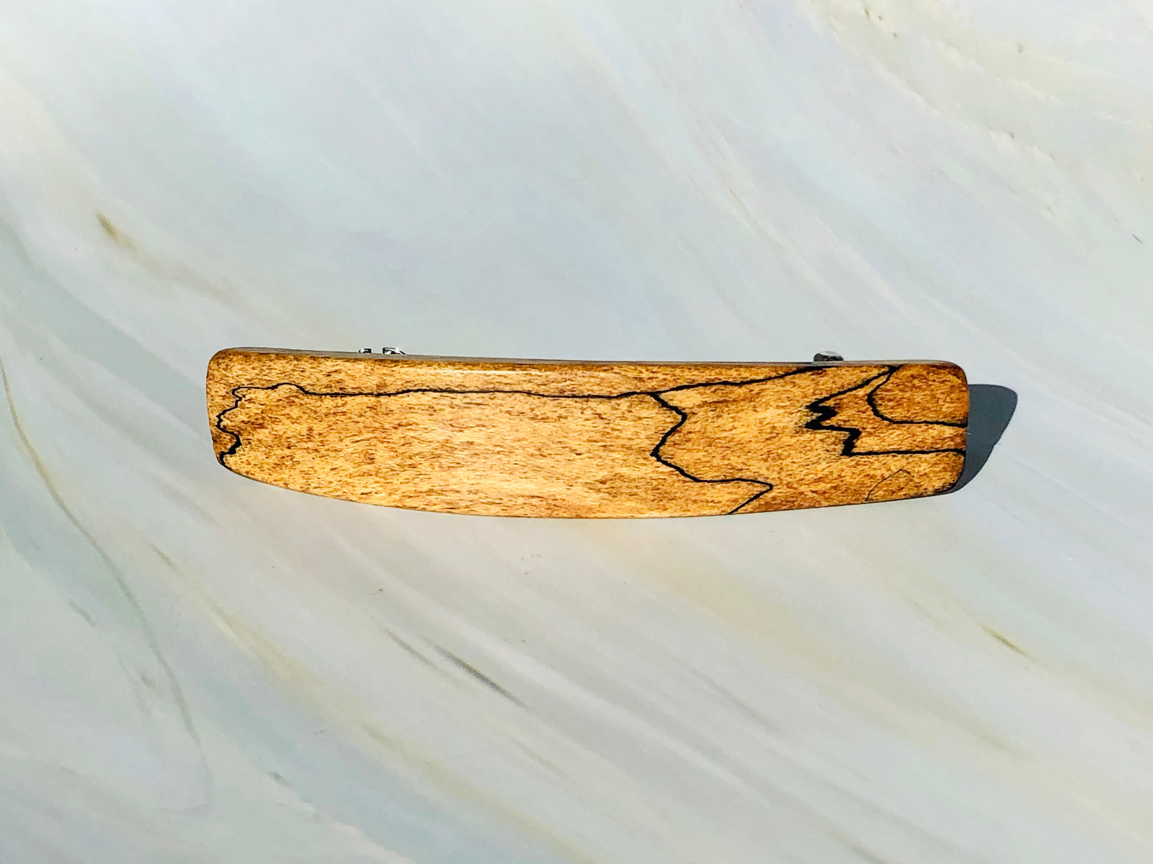 Large Spalted Maple barrette, light wood hair clip, wooden barrette,