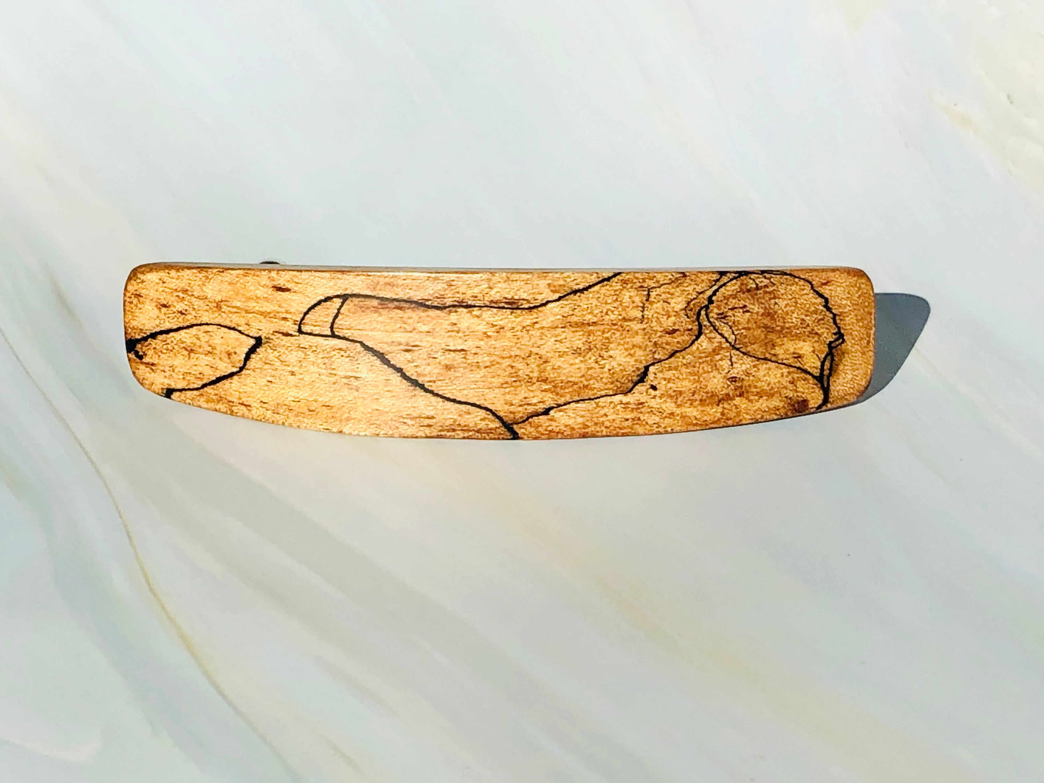 Large Spalted Maple barrette, light wood hair clip, wooden barrette,