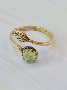 Faceted Prehnite Leaf Ring, Botanical jewelry collection