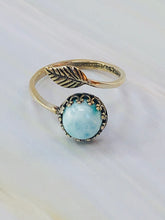 Load image into Gallery viewer, Larimar Leaf Ring, Larimar Ring Botanical jewelry collection
