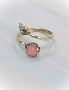 Pink Opal Leaf Ring, Peruvian Pink Opal Ring, Botanical jewelry collection