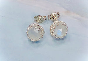 Faceted Moonstone Stud Earrings, Dainty Moonstone Post earrings, artisan jewelry