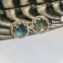 Load image into Gallery viewer, Faceted Labradorite Stud Earrings, Dainty Labradorite Post earrings, artisan jewelry