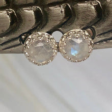 Load image into Gallery viewer, Faceted Moonstone Stud Earrings, Dainty Moonstone Post earrings, artisan jewelry