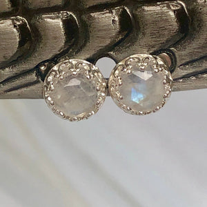 Faceted Moonstone Stud Earrings, Dainty Moonstone Post earrings, artisan jewelry