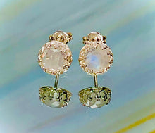 Load image into Gallery viewer, Faceted Moonstone Stud Earrings, Dainty Moonstone Post earrings, artisan jewelry