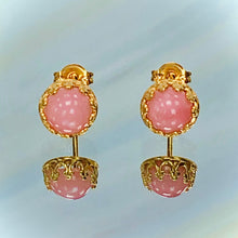 Load image into Gallery viewer, Pink Opal Stud Earrings, Dainty Pink Opal 22k Gold Post earrings, artisan jewelry