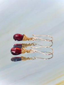 Silver and Gold Faceted Garnet earrings, Mixed metal Garnet Earrings