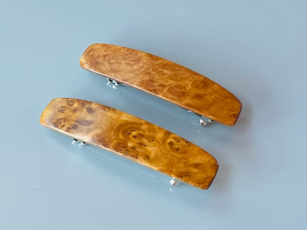 Small Mallee Burl wooden barrettes, light wood hair clips for fine hair 