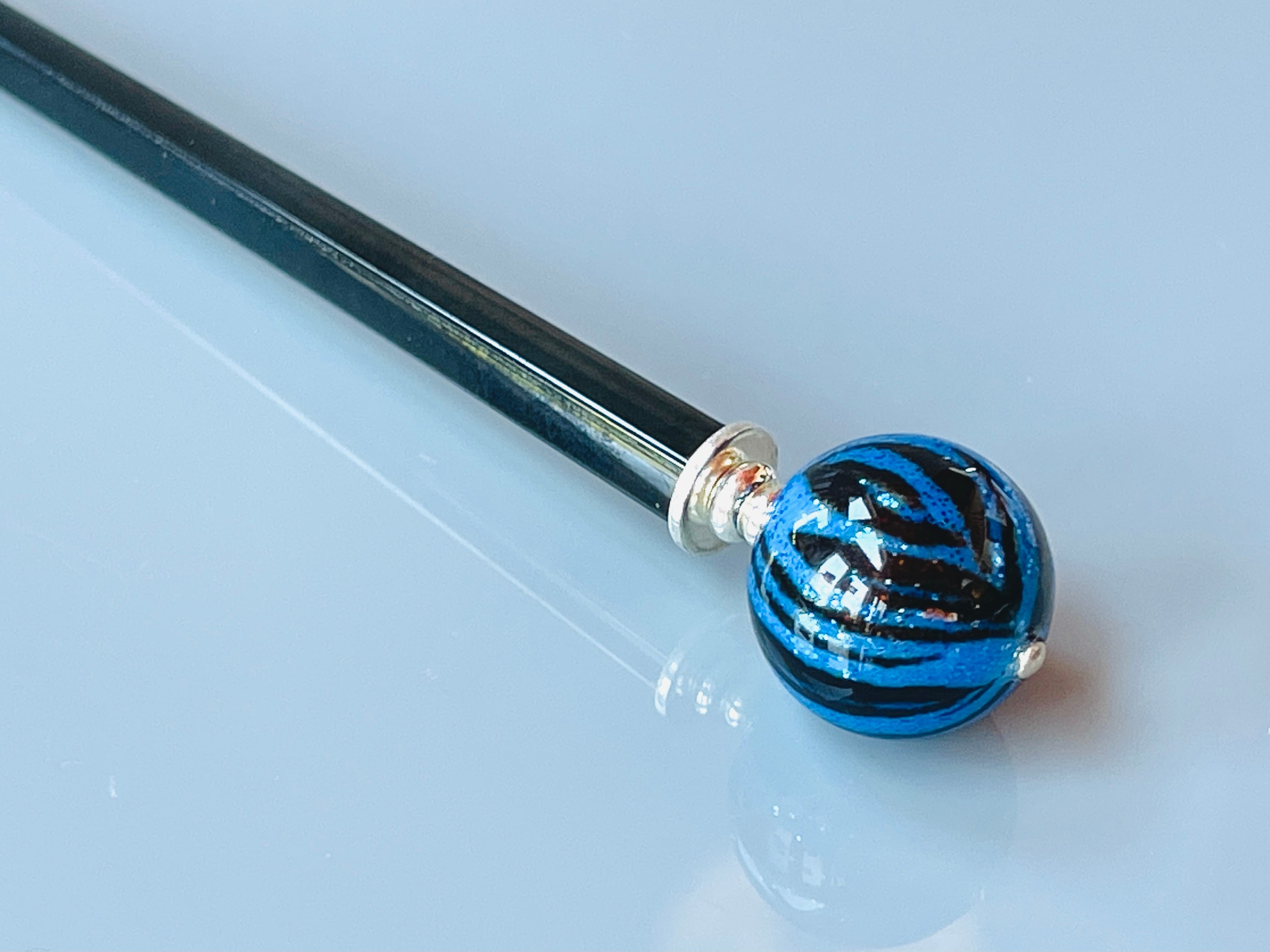 Blue Tiger Art Glass hair stick, hand made elegant hair pin shawl pin