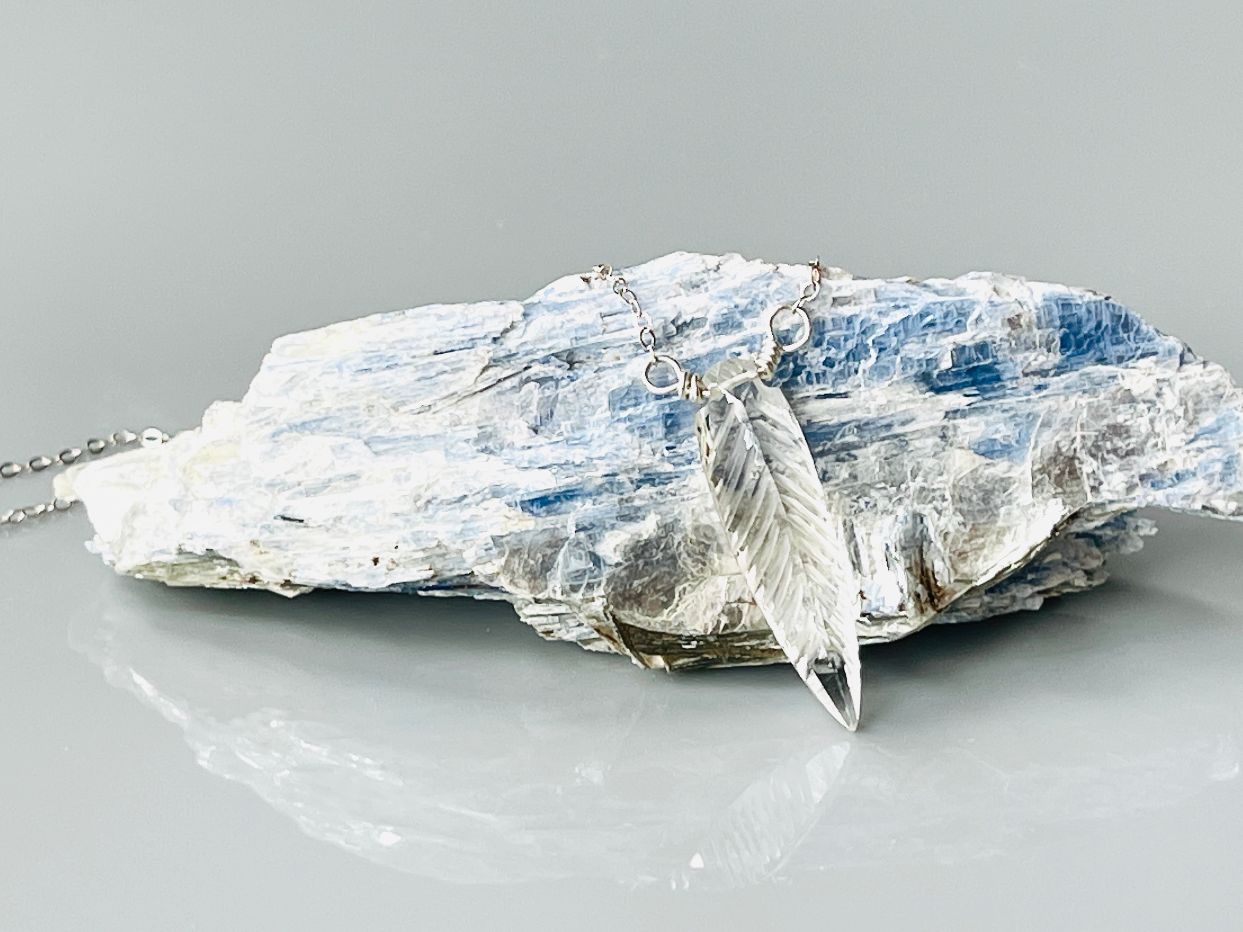 Elegant Silver Marquis Quartz Feather necklace