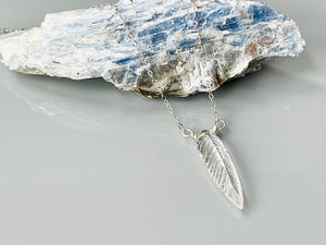Elegant Silver Marquis Quartz Feather necklace