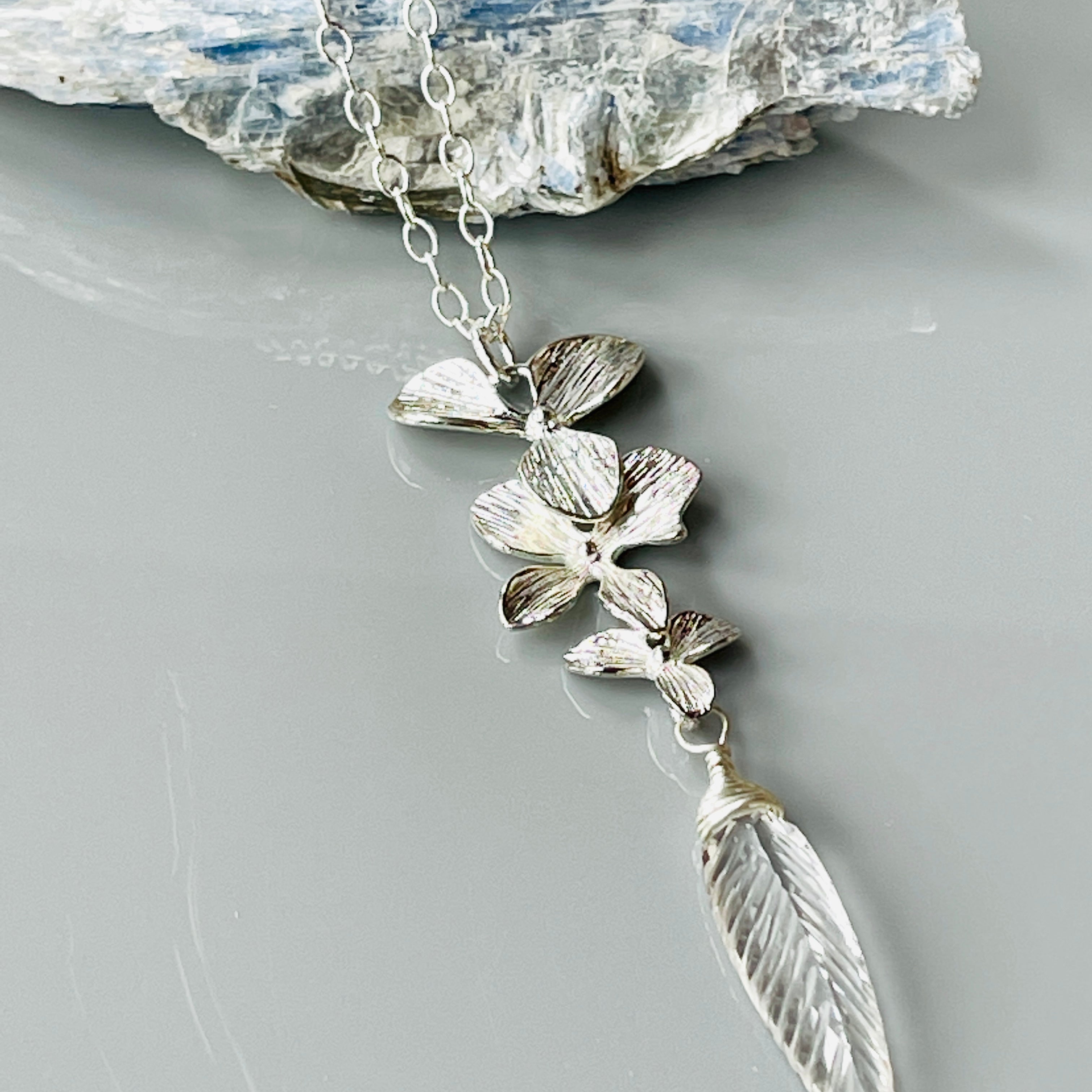 Elegant Silver Marquis Quartz Orchid necklace