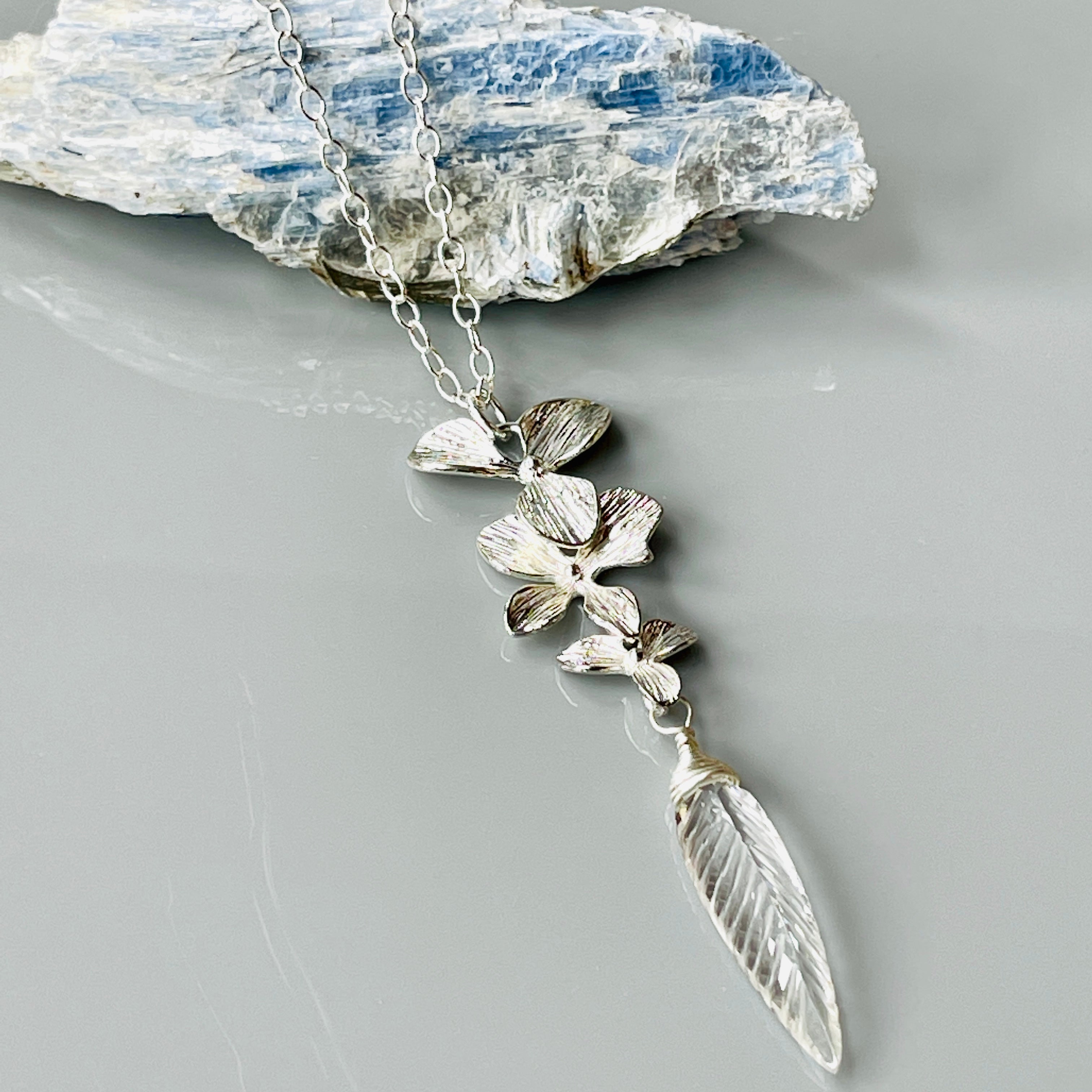 Elegant Silver Marquis Quartz Orchid necklace
