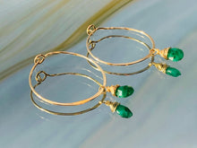 Load image into Gallery viewer, 14k gold Genuine Emerald earrings handmade Emerald gold Hoop earrings