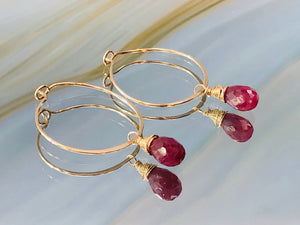14k gold Genuine Ruby earrings handmade Ruby gold Hoop earrings