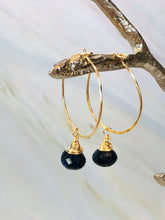 Load image into Gallery viewer, 14k gold genuine Sapphire earrings handmade Sapphire gold hoop earrings