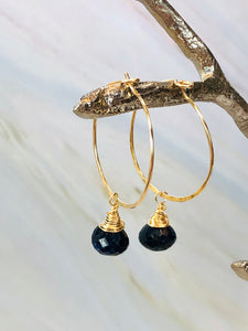 14k gold genuine Sapphire earrings handmade Sapphire gold hoop earrings