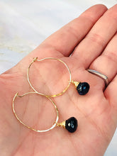 Load image into Gallery viewer, 14k gold genuine Sapphire earrings handmade Sapphire gold hoop earrings