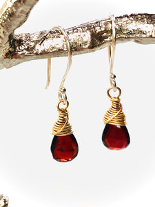 Silver and Gold Faceted Garnet earrings, Mixed metal Garnet Earrings
