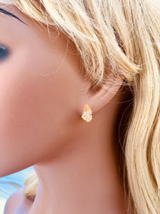 Raw Citrine Post Earrings, dainty raw citrine stud earrings, artisan citrine earrings