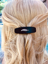 Load image into Gallery viewer, Medium Ebony Feather Barrette, Sterling Silver hair clip wooden barrette