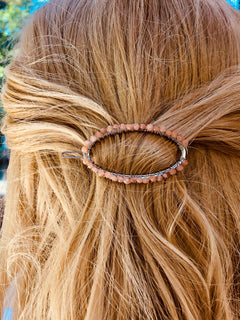 Gemstone Barrette Peach Moonstone Hair Clip, Luxury Barrette, Gemstone Hair Jewelry