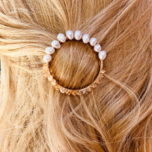 Load image into Gallery viewer, Gemstone and Pearl Hair Clip, 14k Gold Citrine and Pearl barrette, Gold Luxury Barrette, Gemstone Hair clip