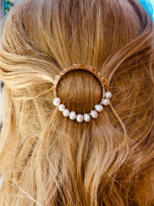 Gemstone and Pearl Hair Clip, 14k Gold Citrine and Pearl barrette, Gold Luxury Barrette, Gemstone Hair clip