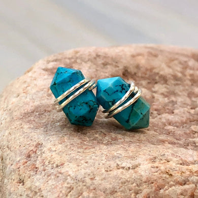 Dainty Point Turquoise Post Earrings, crystal Turquoise stud earrings, artisan turquoise earrings