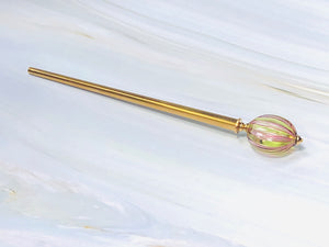 Pink and Green Blown Glass hair stick, hand made hair stick, shawl pin, sweater pin