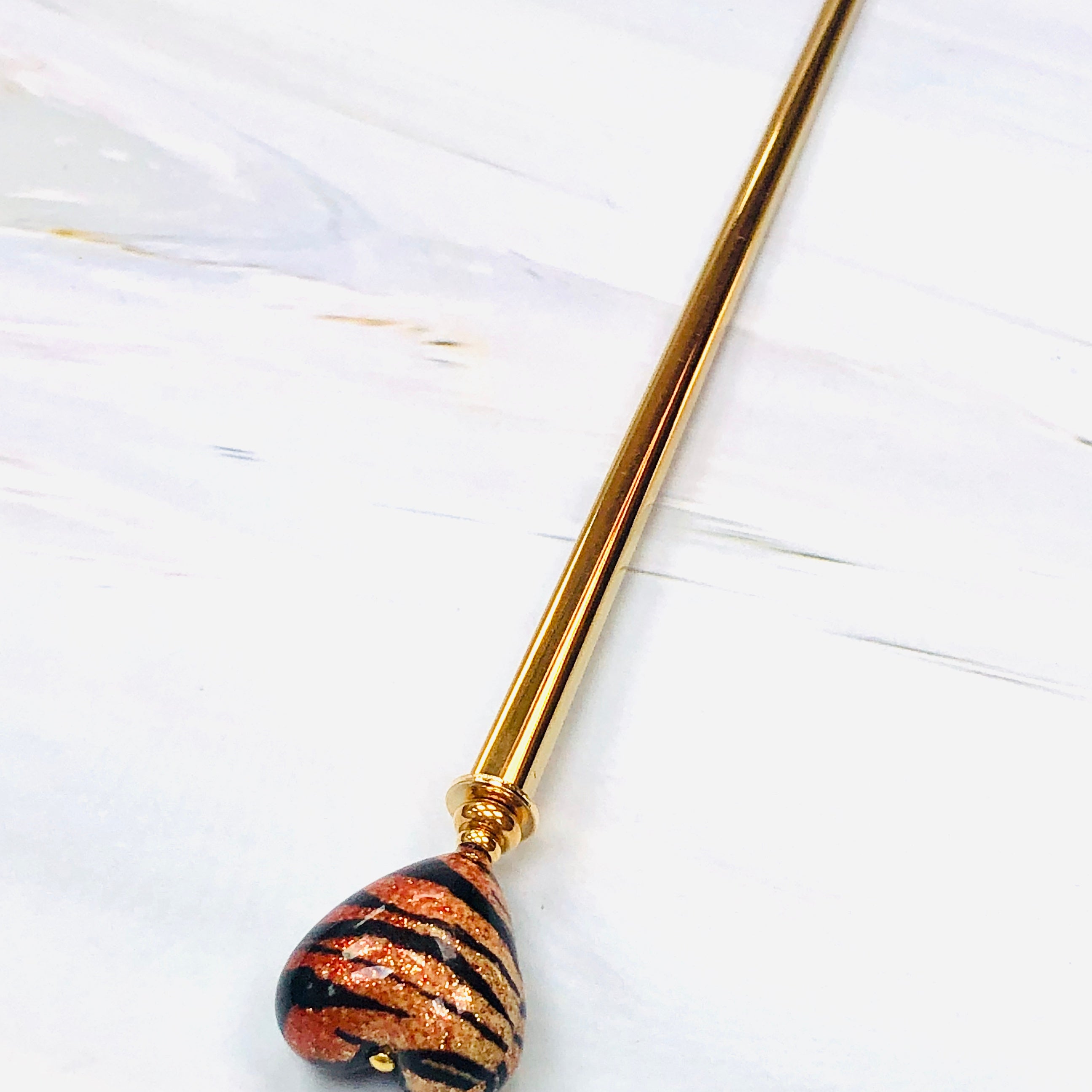Askin' for a Baskin Tiger Heart Art Glass hair stick, unique hair stick