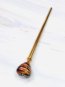 Askin' for a Baskin Tiger Heart Art Glass hair stick, unique hair stick