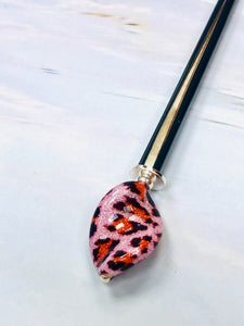 Sparkle Pink Leopard Art Glass hair stick, unique hair stick