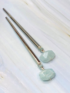 Genuine Aquamarine Gemstone Hair Sticks, Aquamarine silver Gemstone Hair Pin