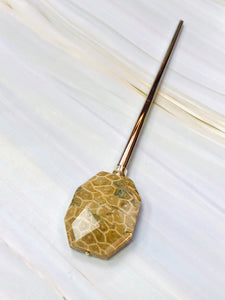 Petoskey Stone Faceted Fossil Corral gemstone hair stick, shawl pin