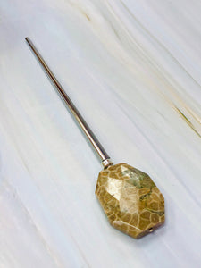Petoskey Stone Faceted Fossil Corral gemstone hair stick, shawl pin