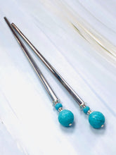 Load image into Gallery viewer, Faceted Turquoise Gemstone Hair Sticks, silver Hair Pin, shawl pin, sweater pin,