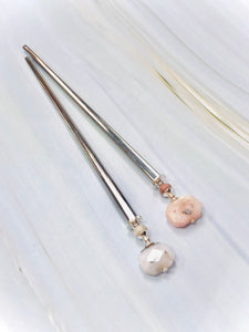 Faceted Pink Opal Gemstone Hair Sticks, silver Pink Opal Gemstone Hair Pin, shawl pin, sweater pin,