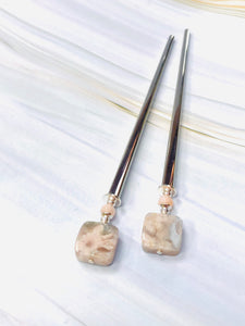 Cherry Blossom Agate Gemstone Hair Sticks, Silver Gemstone Hair Pin, shawl pin