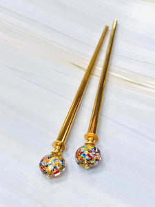 Klimpt 24k gold Art Glass hair stick, Venetian Art Glass hair stick, shawl pin