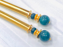 Load image into Gallery viewer, Apatite Gold Gemstone Hair Sticks, Gemstone Hair Pins