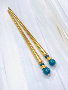 Apatite Gold Gemstone Hair Sticks, Gemstone Hair Pins