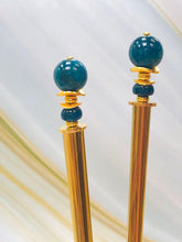 Load image into Gallery viewer, Apatite Gold Gemstone Hair Sticks, Gemstone Hair Pins