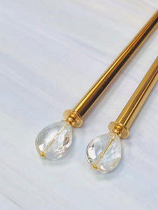 Rock Crystal Gemstone Hair Sticks, Luxury Wedding Hair Pins