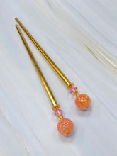 Load image into Gallery viewer, Peachy Pink 24k gold hair stick, Venetian Art Glass hair stick, shawl pin