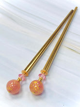 Load image into Gallery viewer, Peachy Pink 24k gold hair stick, Venetian Art Glass hair stick, shawl pin