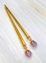 Load image into Gallery viewer, Pink Amethyst Gemstone Hair Sticks, Luxury Gold Hair Pins, gemstone shawl pin