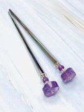 Load image into Gallery viewer, Amethyst Gemstone Hair Sticks, Luxury Silver Hair Pins, gemstone shawl pin